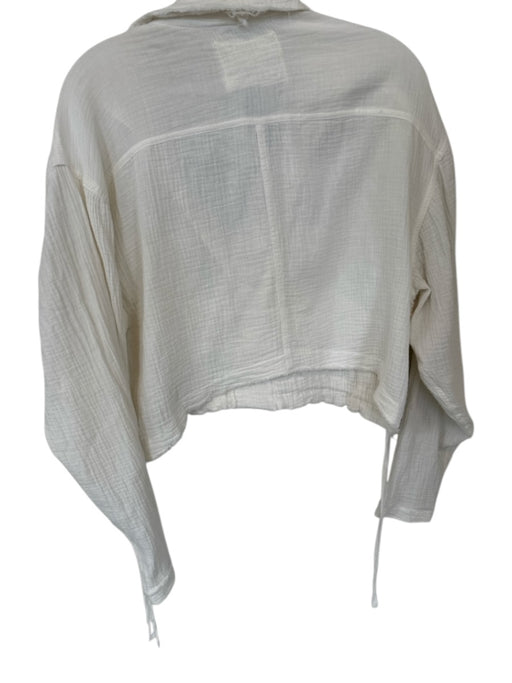 We The Free Size M Cream Cotton Long Sleeve Raw Hem Cropped Top Cream / M