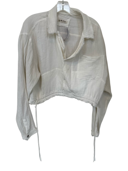 We The Free Size M Cream Cotton Long Sleeve Raw Hem Cropped Top Cream / M