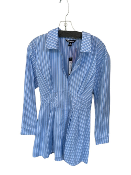Steve Madden Size M Blue & White Polyester & Cotton Long Sleeve Pinstripe Dress Blue & White / M