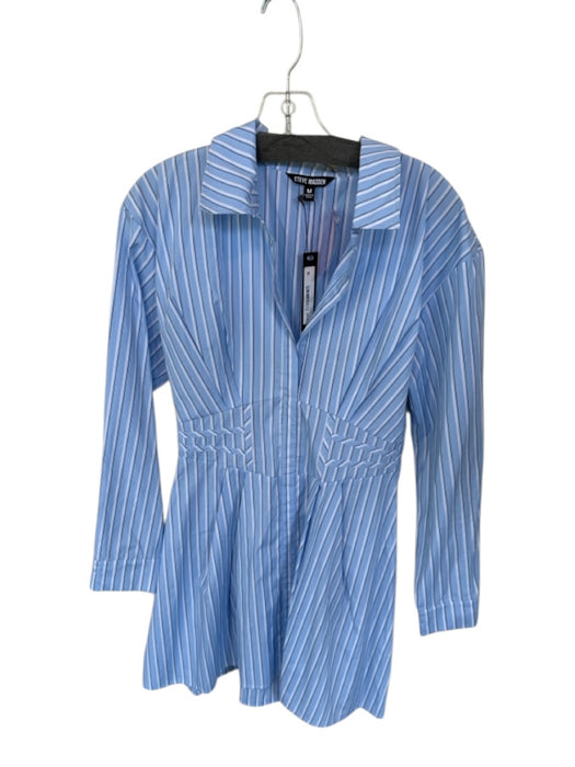 Steve Madden Size M Blue & White Polyester & Cotton Long Sleeve Pinstripe Dress Blue & White / M