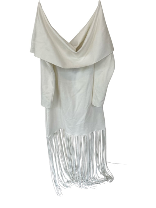 Zara Size L Cream Polyester Off Shoulder Long Sleeve Fringe Dress Cream / L