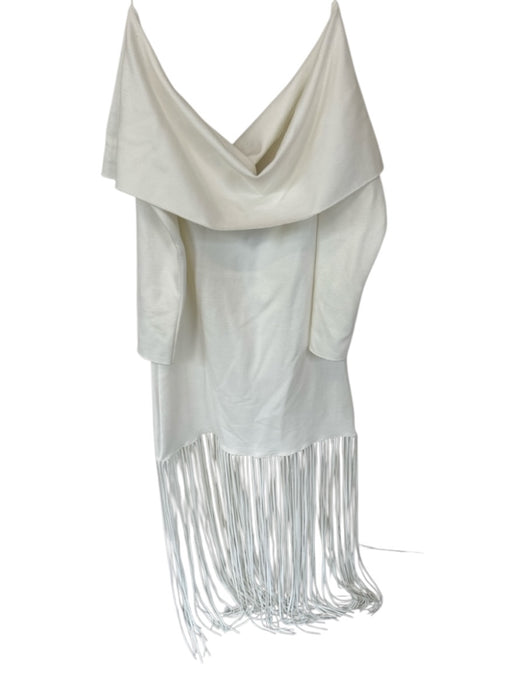 Zara Size L Cream Polyester Off Shoulder Long Sleeve Fringe Dress Cream / L
