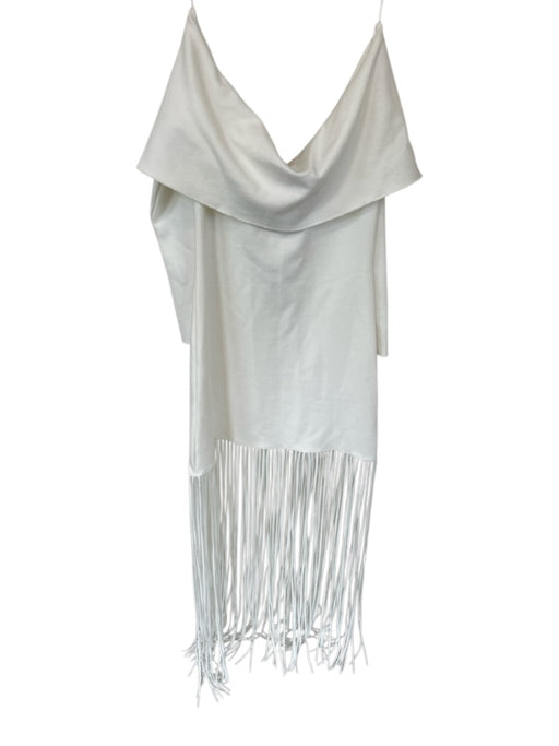 Zara Size L Cream Polyester Off Shoulder Long Sleeve Fringe Dress Cream / L