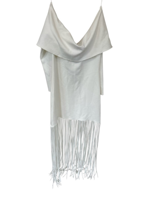 Zara Size L Cream Polyester Off Shoulder Long Sleeve Fringe Dress Cream / L