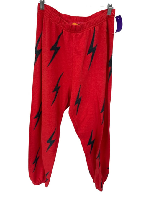 Aviator Nation Size XL Red & Black Cotton Elastic Waist Lightning Bolt Pants Red & Black / XL