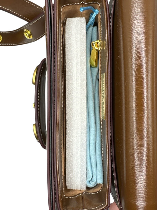 Tiffany & Fred Brown & Gold Leather Horsebit Front Flap Crossbody Saddle Bag Bag Brown & Gold / S