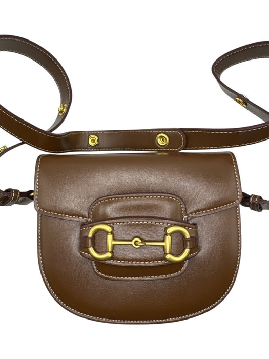 Tiffany & Fred Brown & Gold Leather Horsebit Front Flap Crossbody Saddle Bag Bag Brown & Gold / S