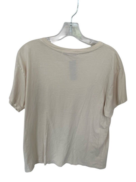 LetLuv Size L Tan & blue Cotton Short Sleeve band T Top Tan & blue / L