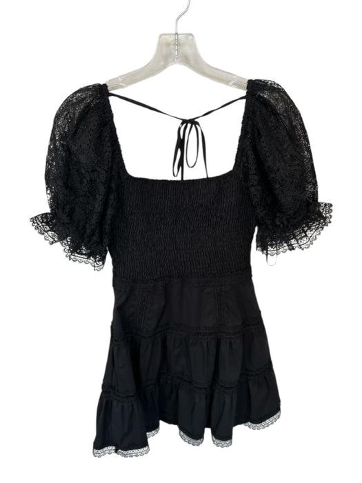 Lucy Paris Size S Black Cotton Blend Short Balloon Sleeve Lace Overlay Dress Black / S