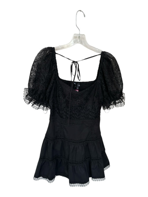 Lucy Paris Size S Black Cotton Blend Short Balloon Sleeve Lace Overlay Dress Black / S