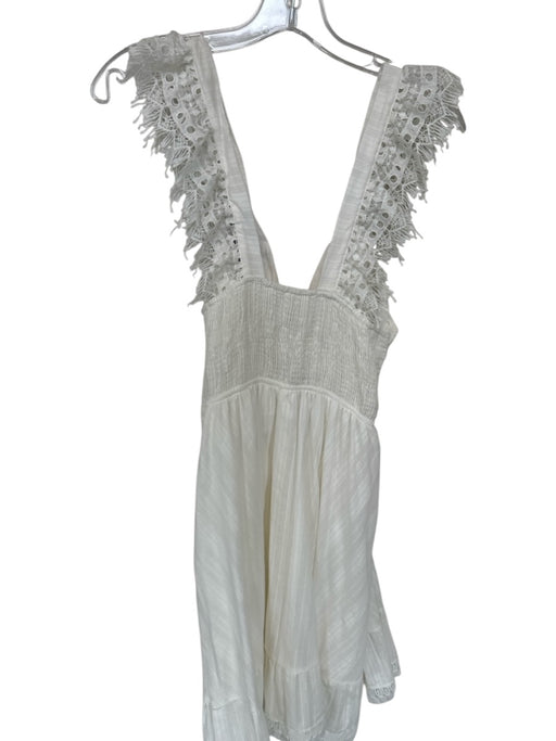 Peixoto Size M White Polyester Flutter Sleeves Lace Trim Front Tie Dress White / M