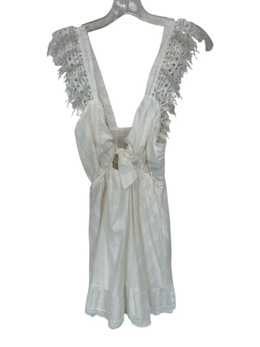Peixoto Size M White Polyester Flutter Sleeves Lace Trim Front Tie Dress White / M