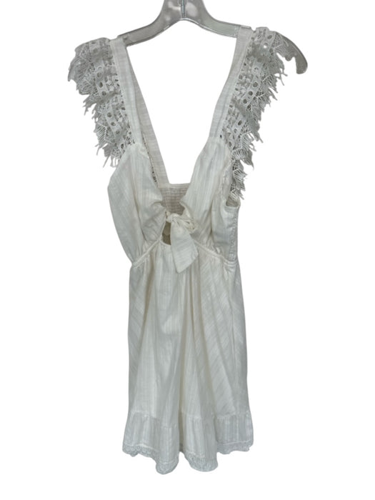 Peixoto Size M White Polyester Flutter Sleeves Lace Trim Front Tie Dress White / M