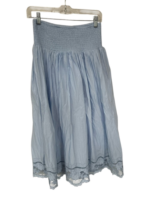 Treasure & Bond Size M Baby Blue Cotton Smocked Waist Band Lace Trim Maxi Skirt Baby Blue / M