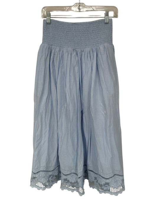 Treasure & Bond Size M Baby Blue Cotton Smocked Waist Band Lace Trim Maxi Skirt Baby Blue / M