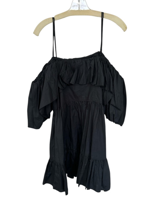 Ulla Johnson Size 8 Black Cotton Off Shoulder Long Blazer Ruffles boning Dress Black / 8