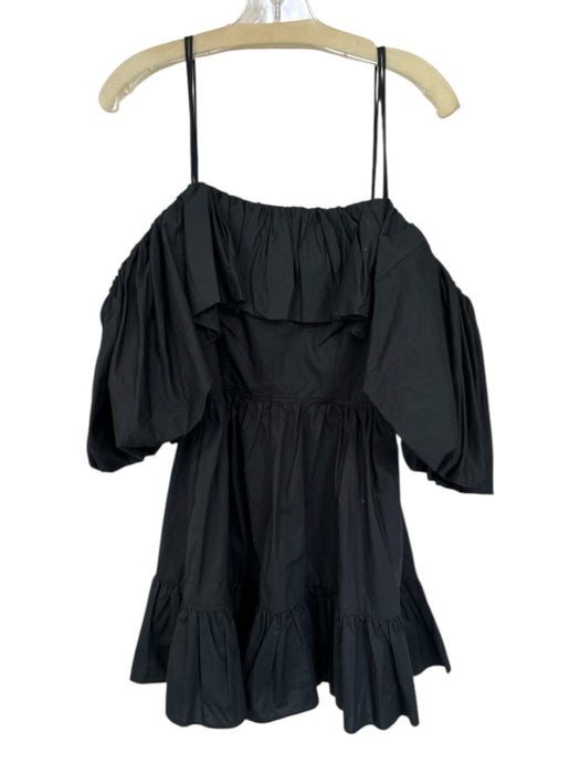 Ulla Johnson Size 8 Black Cotton Off Shoulder Long Blazer Ruffles boning Dress Black / 8