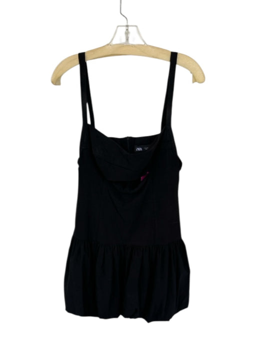 Zara Size L Black Viscose Sleeveless Keyhole Front Bubble Hem Dress Black / L
