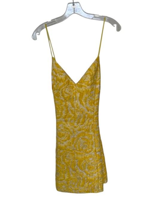 Alice & Olivia Size 8 Yellow & Gold Polyester Spaghetti Strap Jaquard Dress Yellow & Gold / 8