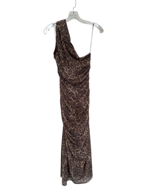 Zara Size L Tan & brown Polyester Sleeveless Animal Print Gathered Maxi Dress Tan & brown / L