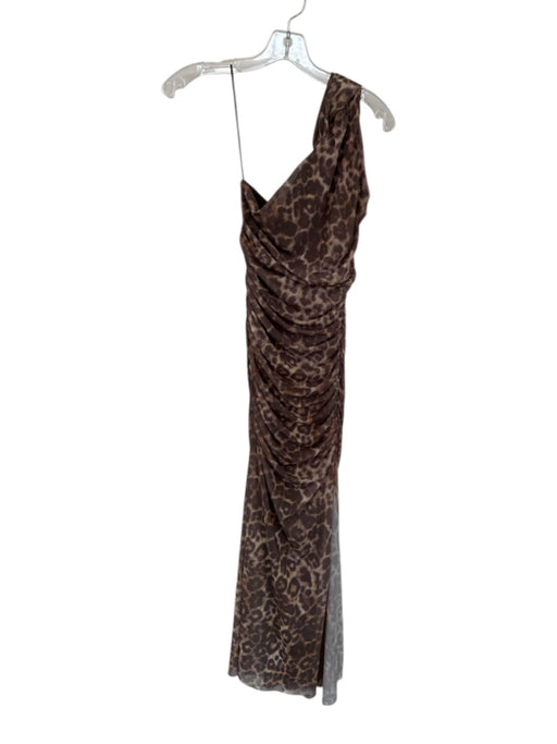 Zara Size L Tan & brown Polyester Sleeveless Animal Print Gathered Maxi Dress Tan & brown / L