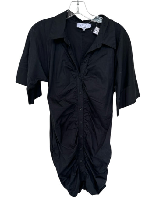 L'Academie Size M Black Cotton 3/4 Sleeve Button Down Gathered Front Dress Black / M