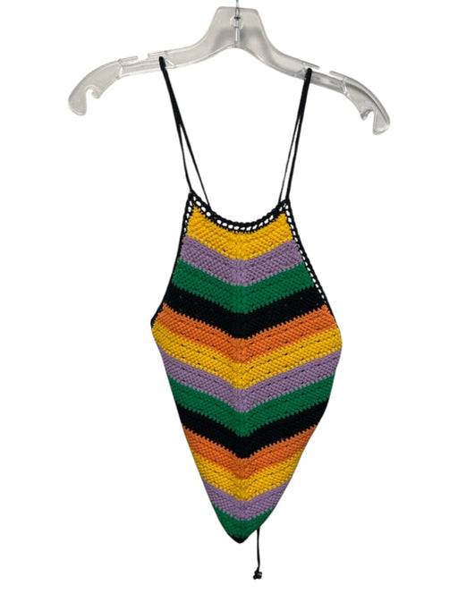 Maje Size 1 Purple, Green, Yellow, Orange Knit Open Back Quail Bird Stripe Top Purple, Green, Yellow, Orange / 1