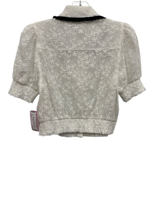 Alice + Olivia Size S White & Black Polyester Sheer Embroidered Half Sleeve Top White & Black / S