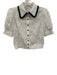 Alice + Olivia Size S White & Black Polyester Sheer Embroidered Half Sleeve Top White & Black / S