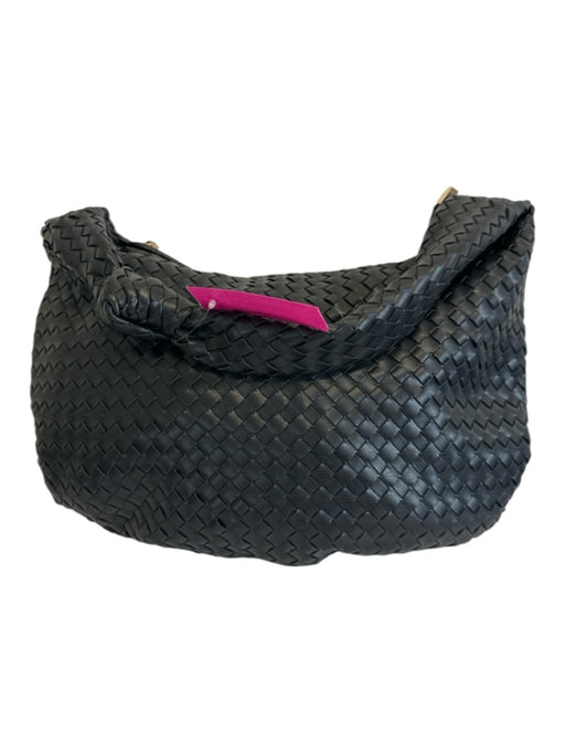 Melie Bianco Black Faux Leather Woven Knot Shoulder Bag Zipper Bag Black / M