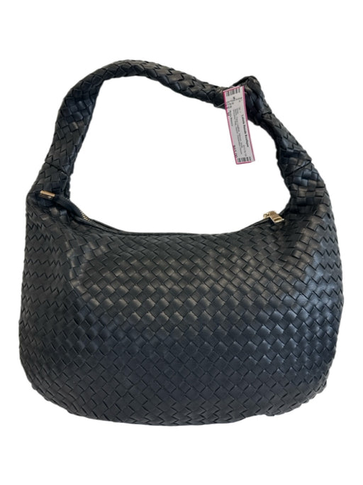 Melie Bianco Black Faux Leather Woven Knot Shoulder Bag Zipper Bag Black / M