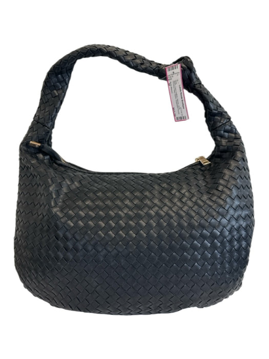 Melie Bianco Black Faux Leather Woven Knot Shoulder Bag Zipper Bag Black / M