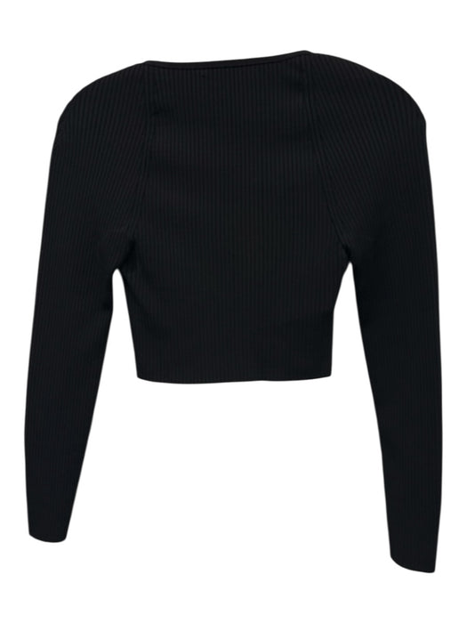 Alice + Olivia Size S/P Black Viscose Ribbed Criss Cross Cropped Long Sleeve Top Black / S/P
