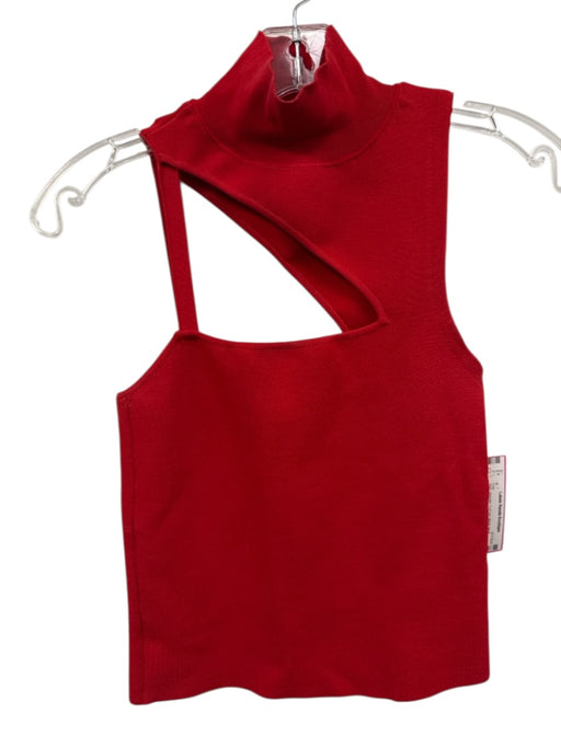 Alice + Olivia Size XS Red Viscose Cut Out Mock Neck Sleeveless Cropped Top Red / XS