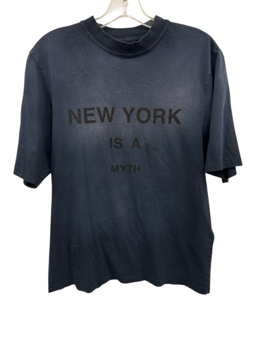 Anine Bing Size XS Navy & Black Cotton Crew Neck Half Sleeve T Shirt Top Navy & Black / XS