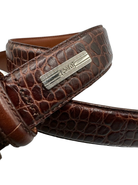 Polo Brown Leather Embossed Men's Belt Brown