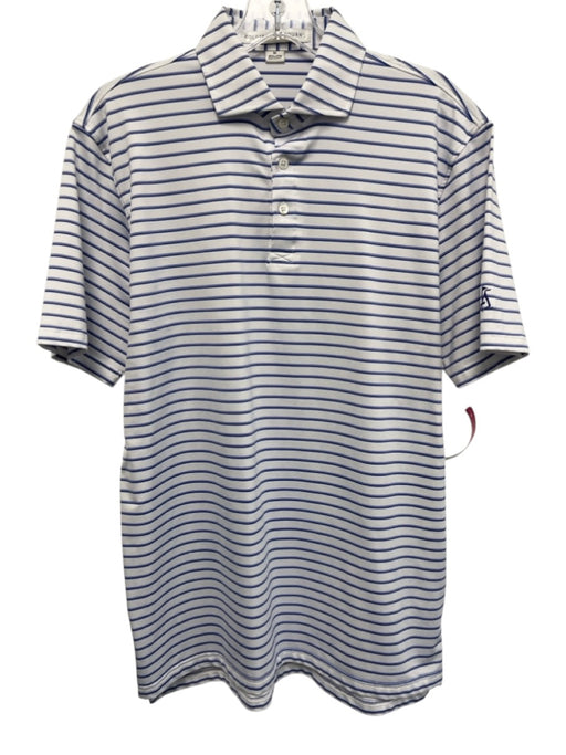 Holderness & Bourne Size M White & Blue Synthetic Striped Polo Short Sleeve White & Blue / M