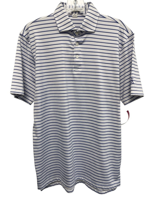 Holderness & Bourne Size M White & Blue Synthetic Striped Polo Short Sleeve White & Blue / M