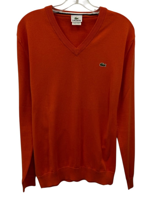 Lacoste Size 5 Orange Cotton Solid V Neck Men's Sweater Orange / 5