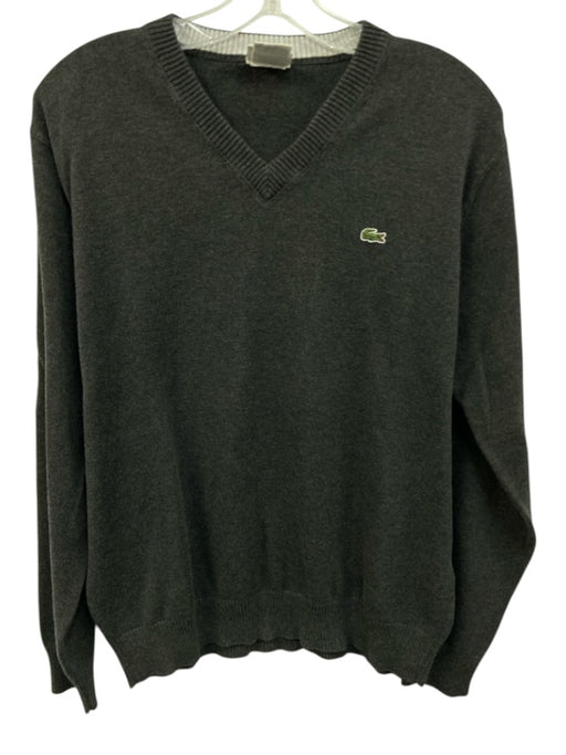 Lacoste Size 5 Dark Gray Cotton Solid V Neck Men's Sweater Dark Gray / 5