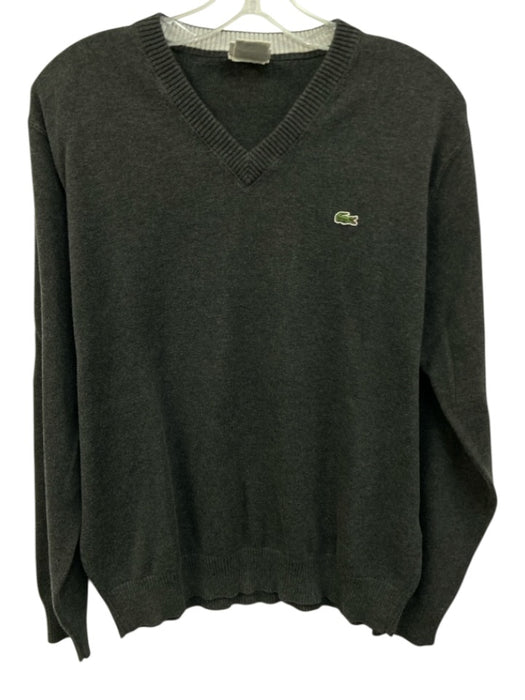 Lacoste Size 5 Dark Gray Cotton Solid V Neck Men's Sweater Dark Gray / 5