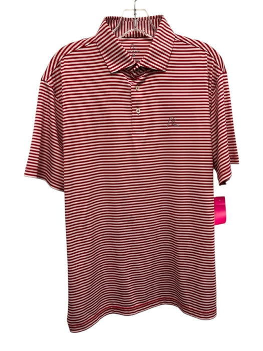 Rhoback Size M Red & White Synthetic Striped Polo Athleisure Men's Short Sleeve Red & White / M