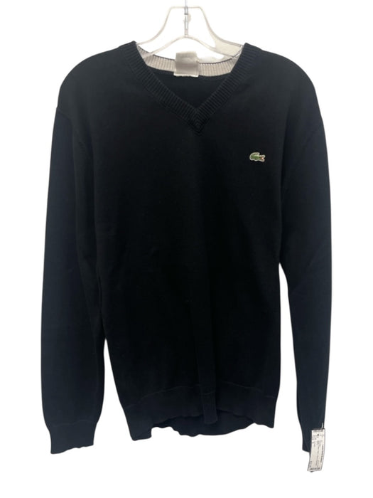 Lacoste Size 5 Black Cotton Solid V Neck Men's Sweater Black / 5