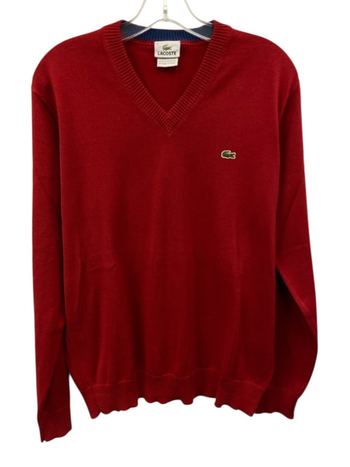 Lacoste Size 5 Red Cotton Solid V Neck Men's Sweater Red / 5