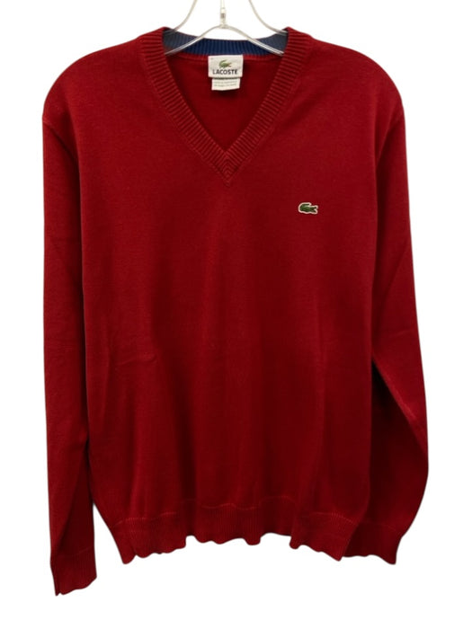 Lacoste Size 5 Red Cotton Solid V Neck Men's Sweater Red / 5