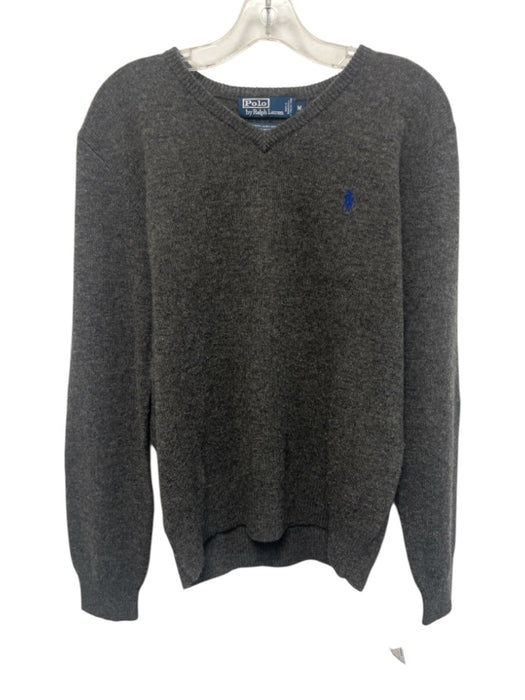 Polo Size M Dark Gray Wool Solid V Neck Men's Sweater Dark Gray / M