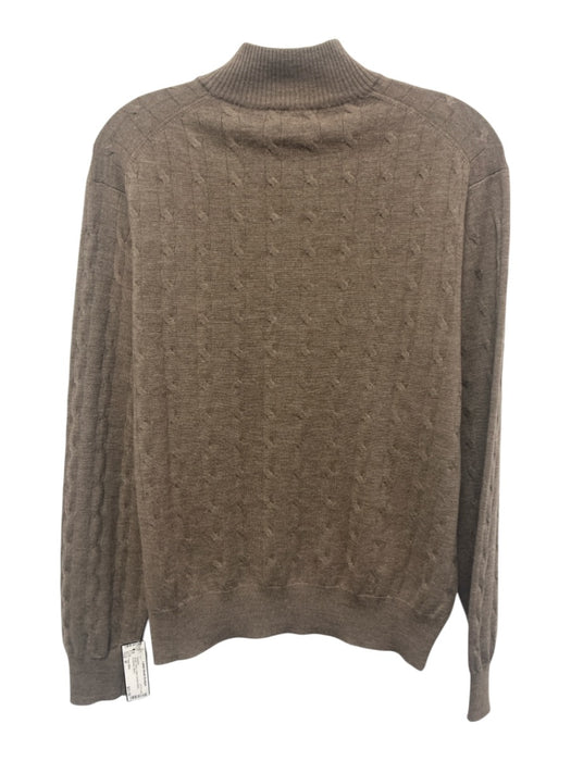 Peter Millar Size M Brown Wool Cable Quarter Button Men's Sweater Brown / M