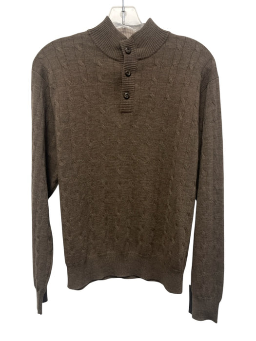 Peter Millar Size M Brown Wool Cable Quarter Button Men's Sweater Brown / M