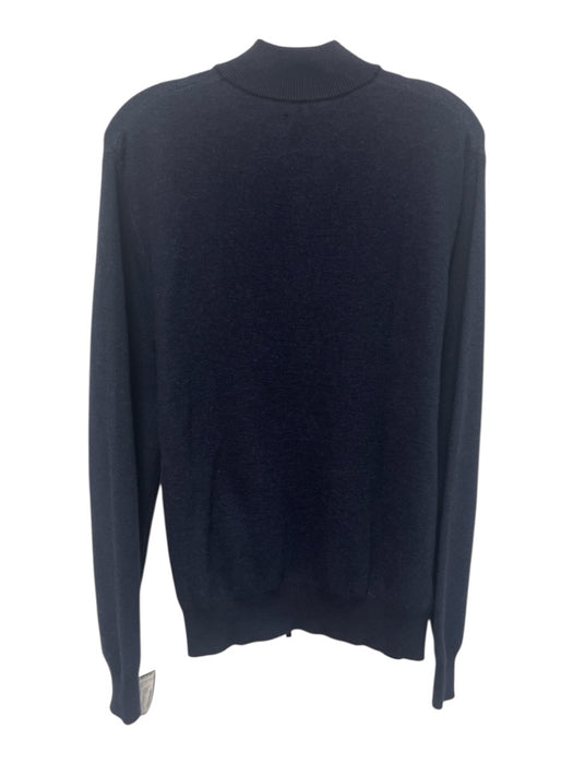 Peter Millar Size M Navy Blue Cotton Blend Solid Zip UP Leather Accents Sweater Navy Blue / M