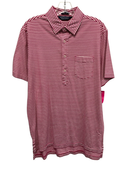 Polo Golf Size M Magenta & White Print Cotton Striped Polo Men's Short Sleeve Magenta & White Print / M